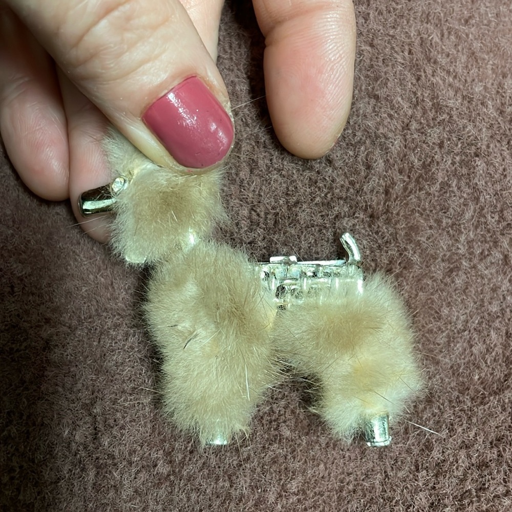 Vintage real fur poodle brooch